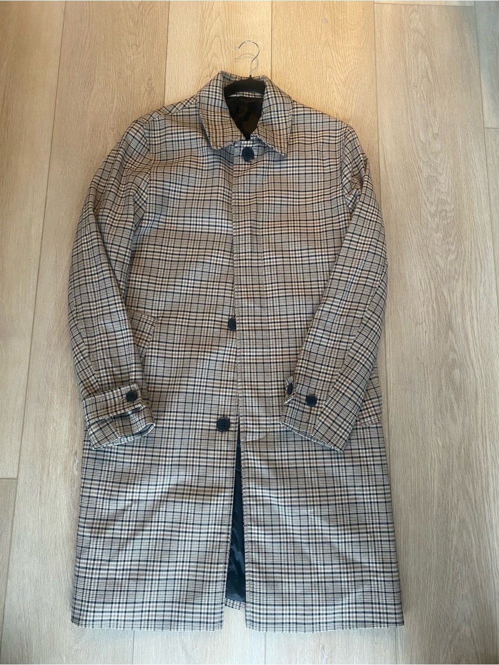 H&M Men's Plaid Trench Coat in Beige and Black